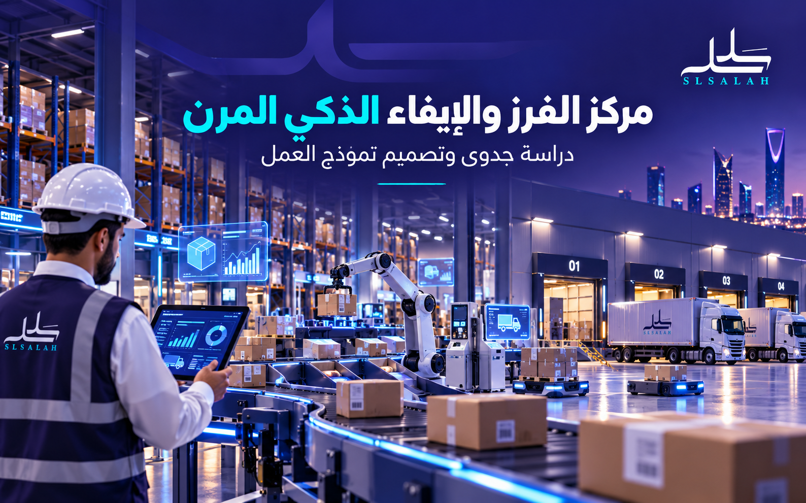دراسة جدوى مركز الفرز والإيفاء الذكي المرن: نموذج عمل لوجستي قابل للتوسع